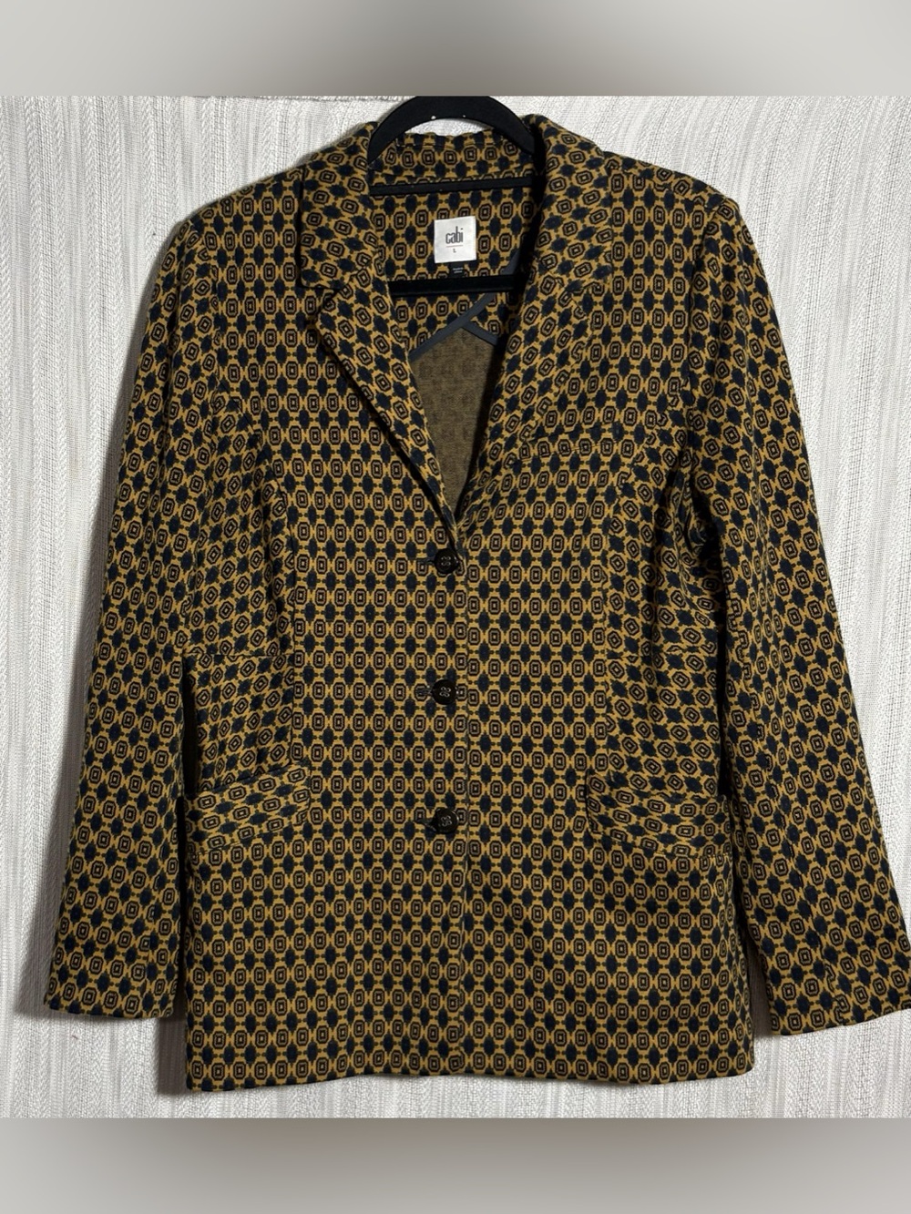 Cabi Kensington Proper Standout Jacket Geometric Blazer Black & Yellow Large